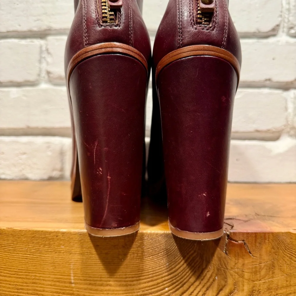 Dolce Vita Burgundy Leather Ankle Boots Chunky 70s Platform Block Heel Size 9.5